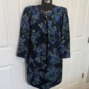 Floral Navy Blue Women's Coat